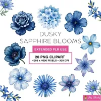 Blue Floral Clipart PNG - Extended License – Image 1