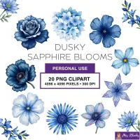Blue Floral Clipart PNG - Personal Use License – Image 1