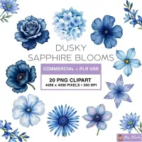 Blue Floral Clipart PNG - Commercial + PLR Use License – Image 1