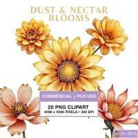 Golden Floral Clipart PNG - Commercial + PLR Use License – Image 1
