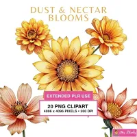 Golden Floral Clipart PNG - Extended License – Image 1
