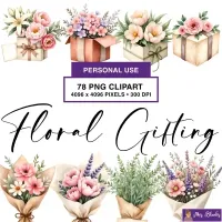 Floral Gift Clipart PNG - Personal Use License – Image 1
