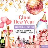 New Year Glam Clipart PNG - Commercial + PLR Use License – Image 1