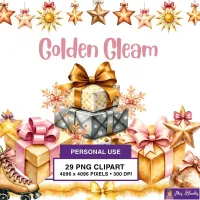 Golden Gift Clipart PNG - Personal Use License – Image 1