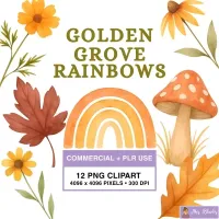 Autumn Rainbow Clipart PNG - Commercial + PLR Use License – Image 1