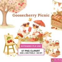 Cherry Picnic Duck Clipart PNG - Extended License – Image 1