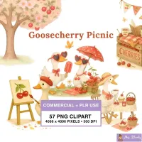 Cherry Picnic Duck Clipart PNG - Commercial + PLR Use License – Image 1