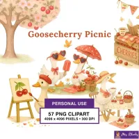 Cherry Picnic Duck Clipart PNG - Personal Use License – Image 1