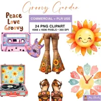 Retro Garden Clipart PNG - Commercial + PLR Use License – Image 1