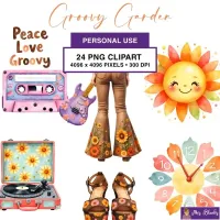 Retro Garden Clipart PNG - Personal Use License – Image 1