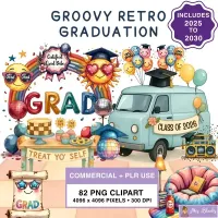 Retro Graduation Clipart PNG - Commercial + PLR Use License – Image 1