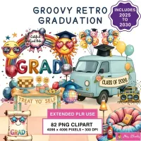 Retro Graduation Clipart PNG - Extended License – Image 1