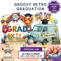 Retro Graduation Clipart PNG - Personal Use License – Image 1