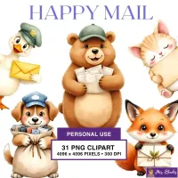 Cute Mail Animal Clipart PNG - Personal Use License – Image 1