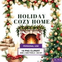 Cozy Christmas Home Clipart PNG - Personal Use License – Image 1