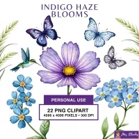 Indigo Floral Clipart PNG - Personal Use License – Image 1