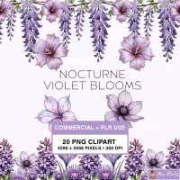 Violet Floral Clipart PNG - Extended License – Image 1