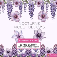 Violet Floral Clipart PNG - Extended License – Image 1