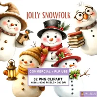 Whimsical Winter Snowman Clipart PNG - Commercial + PLR Use License – Image 1