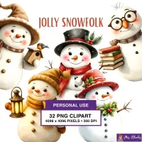 Whimsical Winter Snowman Clipart PNG - Personal Use License – Image 1