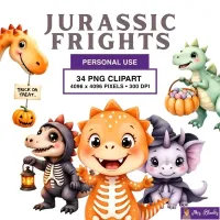 Cute Halloween Dinosaur Clipart PNG - Personal Use License – Image 1