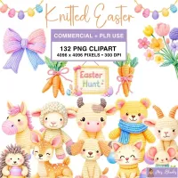 Cozy Knitted Easter Animal Clipart PNG - Commercial + PLR Use License – Image 1