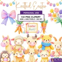 Cozy Knitted Easter Animal Clipart PNG - Personal Use License – Image 1