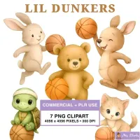 Cute Basketball Animal Clipart PNG - Commercial + PLR Use License – Image 1