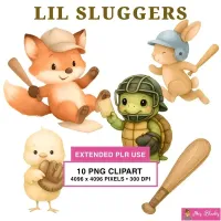 Cute Baseball Animals Clipart PNG - Extended License – Image 1
