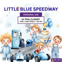 Cute Blue Race Car Kids Clipart PNG - Personal Use License – Image 1