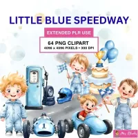 Cute Blue Race Car Kids Clipart PNG - Extended License – Image 1