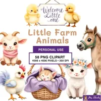 Cute Farm Animal Baby Clipart PNG - Personal Use License – Image 1