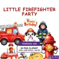 Cute Firefighter Kids Party Clipart PNG - Personal Use License – Image 1
