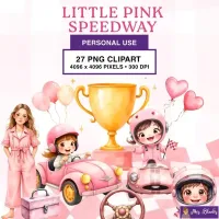 Cute Pink Race Car Kids Clipart PNG - Personal Use License – Image 1