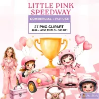 Cute Pink Race Car Kids Clipart PNG - Commercial + PLR Use License – Image 1
