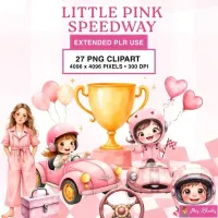 Cute Pink Race Car Kids Clipart PNG - Extended License – Image 1
