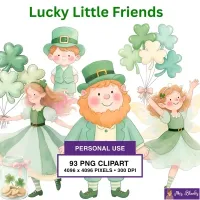 Cute Saint Patricks Day Kids Clipart PNG - Personal Use License – Image 1