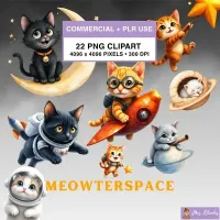 Cute Space Cat Clipart PNG - Commercial + PLR Use License – Image 1