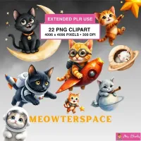Cute Space Cat Clipart PNG - Extended License – Image 1
