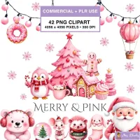 Cute Pink Christmas Clipart PNG - Commercial + PLR Use License – Image 1