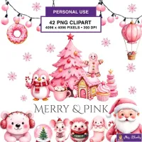 Cute Pink Christmas Clipart PNG - Personal Use License – Image 1
