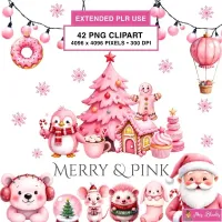 Cute Pink Christmas Clipart PNG - Extended License – Image 1