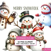 Cute Snowman Christmas Clipart PNG - Extended License – Image 1