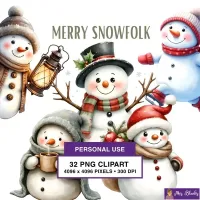 Cute Snowman Christmas Clipart PNG - Personal Use License – Image 1