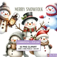 Cute Snowman Christmas Clipart PNG - Commercial + PLR Use License – Image 1
