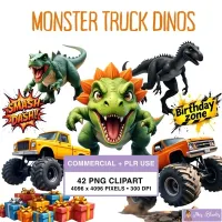 Monster Truck Dinosaur Clipart PNG - Commercial + PLR Use License – Image 1