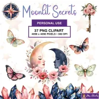Boho Moon Crystal Clipart PNG - Personal Use License – Image 1