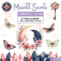 Boho Moon Crystal Clipart PNG - Commercial + PLR Use License – Image 1