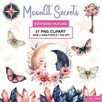 Boho Moon Crystal Clipart PNG - Extended License – Image 1