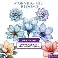 Soft Blue Floral Clipart PNG - Personal Use License – Image 1